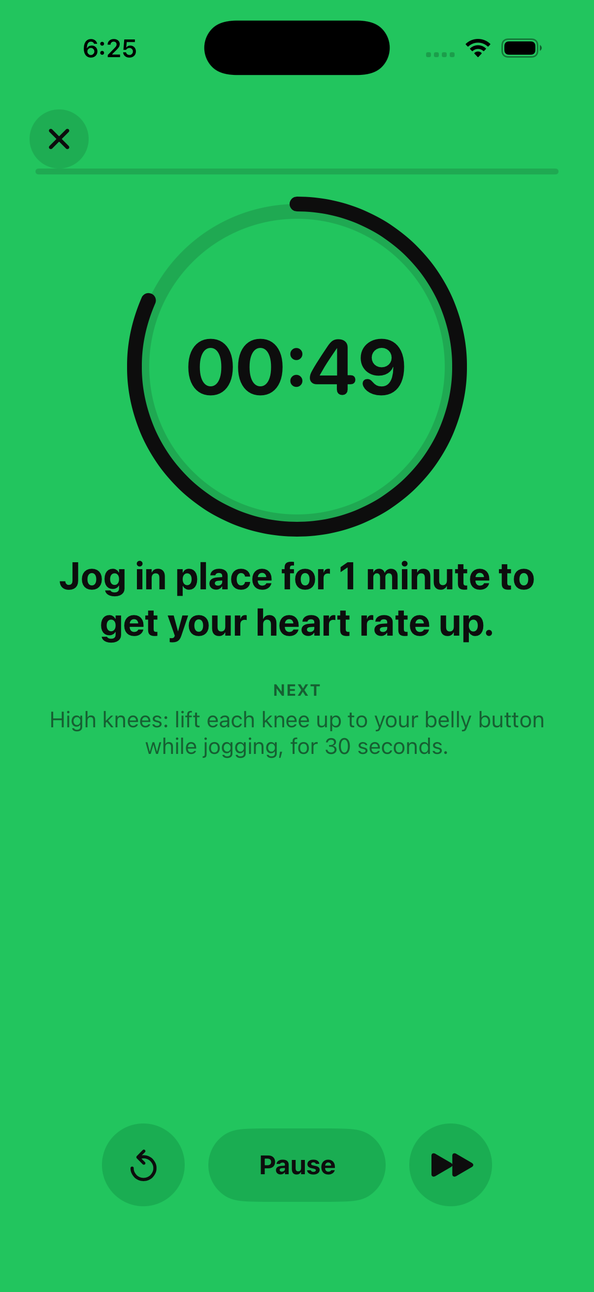 DRILL step timer counting down a one minute jog